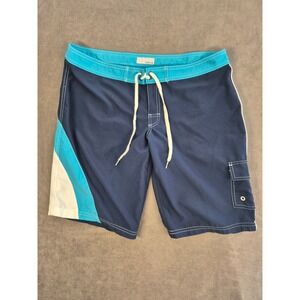 Billabong Mens Board Shorts Navy Blue Turquoise White Striped Cargo Pocket Sz 34